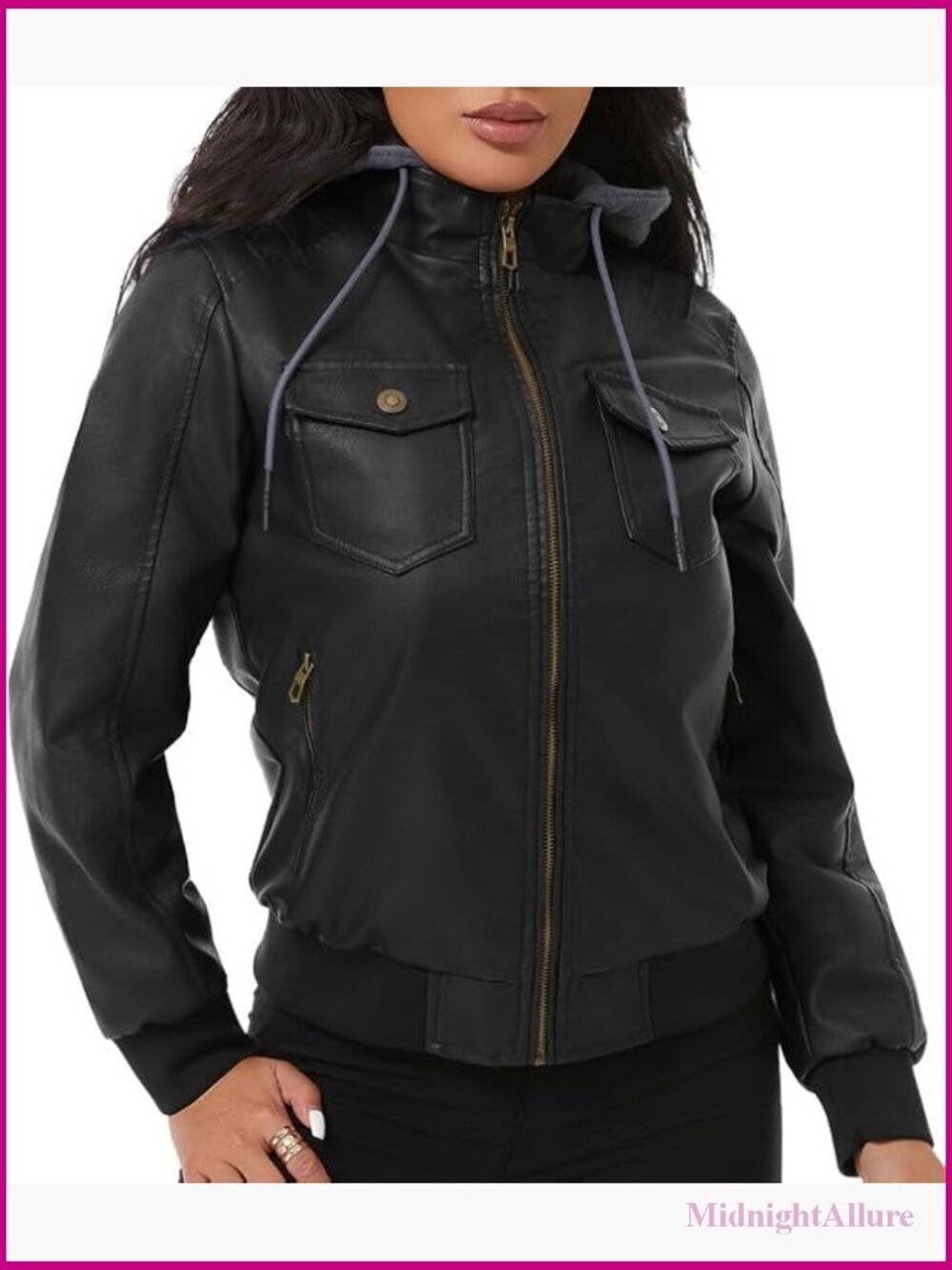Faux Leather Motorcycle Bomber Jacket Waterproof Moto Biker Coat